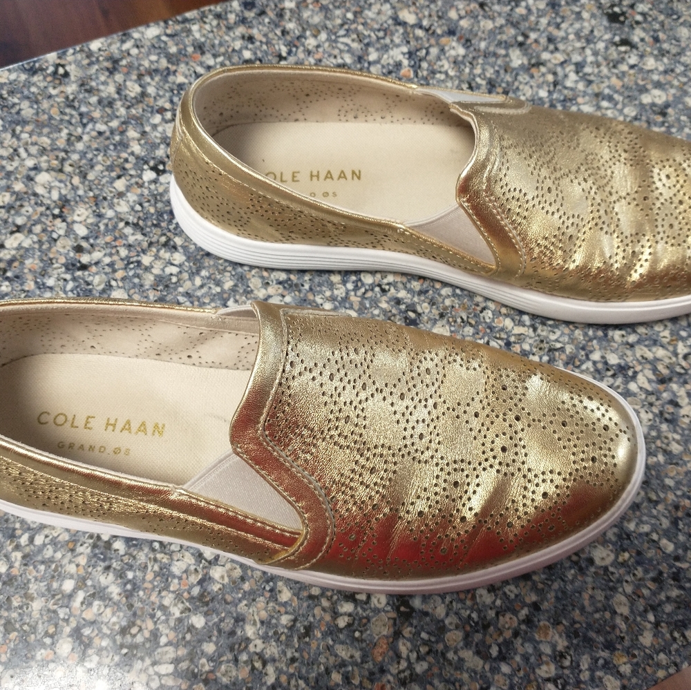 Gold Cole Haan loafers shoes